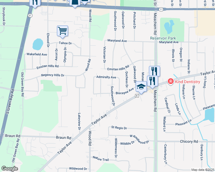 map of restaurants, bars, coffee shops, grocery stores, and more near 5217 Crown Court in Racine
