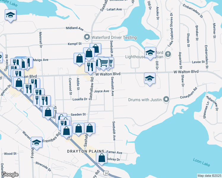 map of restaurants, bars, coffee shops, grocery stores, and more near 4140 Joyce Avenue in Oakland County