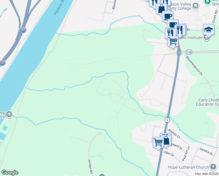 map of restaurants, bars, coffee shops, grocery stores, and more near 1701 Casale Court in Rensselaer County