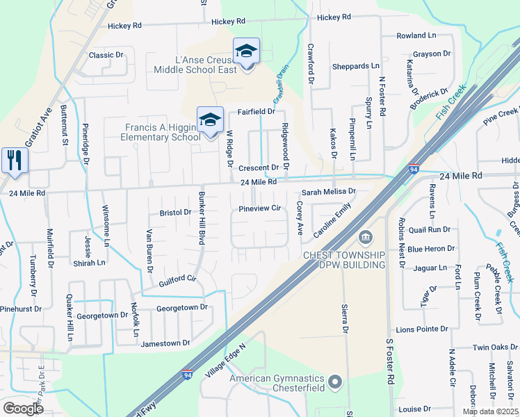 map of restaurants, bars, coffee shops, grocery stores, and more near 30107 Pineview Circle in New Baltimore