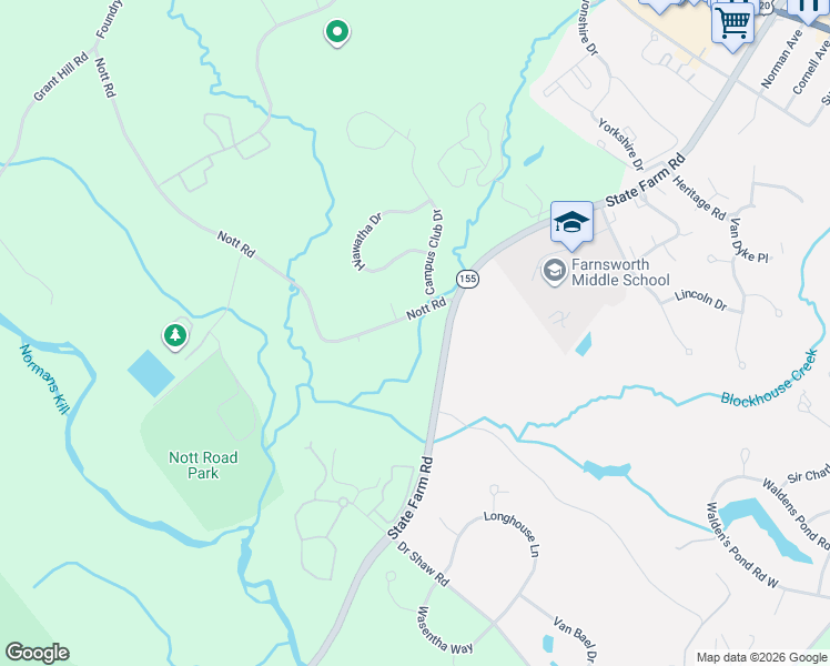 map of restaurants, bars, coffee shops, grocery stores, and more near 6 Nott Road in Guilderland