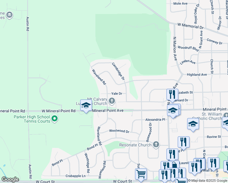 map of restaurants, bars, coffee shops, grocery stores, and more near 2938 Yale Drive in Janesville