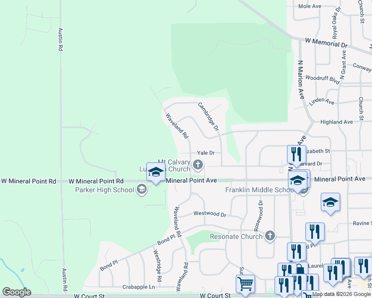 map of restaurants, bars, coffee shops, grocery stores, and more near 3004 Yale Drive in Janesville
