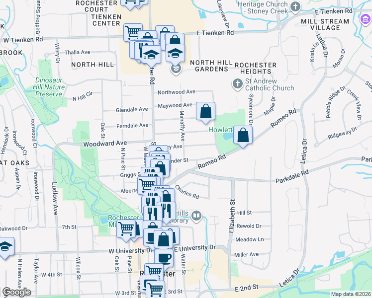 map of restaurants, bars, coffee shops, grocery stores, and more near 300 Terry Avenue in Rochester