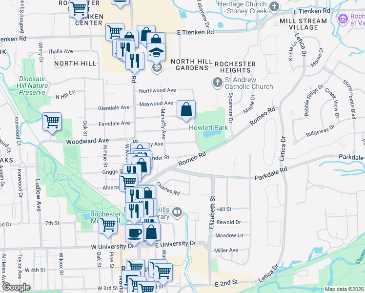 map of restaurants, bars, coffee shops, grocery stores, and more near 334 Terry Avenue in Rochester