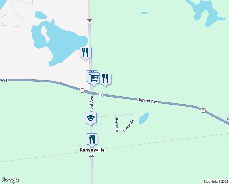 map of restaurants, bars, coffee shops, grocery stores, and more near 22820 Durand Ave in Kansasville