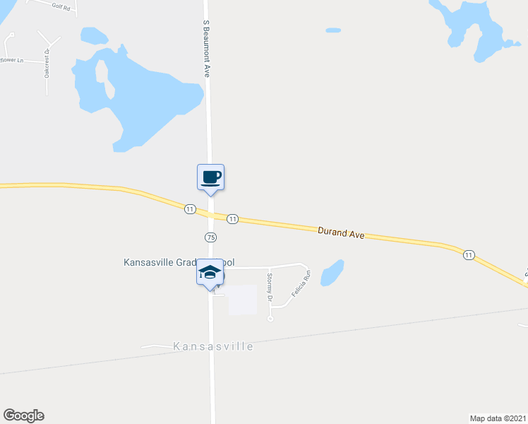 map of restaurants, bars, coffee shops, grocery stores, and more near 22820 Durand Avenue in Kansasville