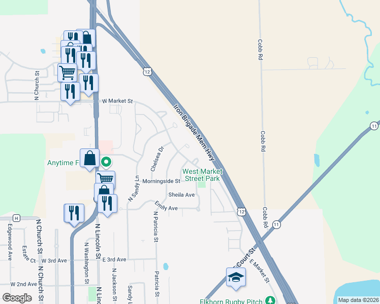 map of restaurants, bars, coffee shops, grocery stores, and more near 907 Susan Court in Elkhorn