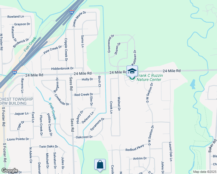 map of restaurants, bars, coffee shops, grocery stores, and more near 52397 Creek Lane in New Baltimore