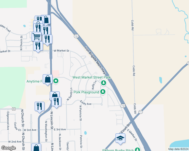 map of restaurants, bars, coffee shops, grocery stores, and more near 901 Patricia Street in Elkhorn