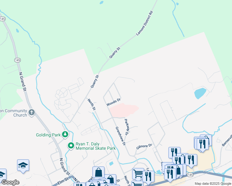 map of restaurants, bars, coffee shops, grocery stores, and more near 109 Van Deusen Road in Cobleskill