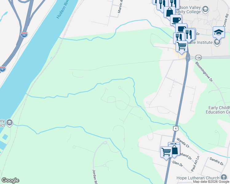 map of restaurants, bars, coffee shops, grocery stores, and more near 1701 Casale Court in Rensselaer County
