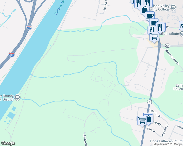 map of restaurants, bars, coffee shops, grocery stores, and more near 4601 Charles Street in Rensselaer County