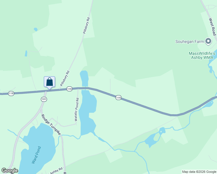 map of restaurants, bars, coffee shops, grocery stores, and more near 2376 West State Road in Ashby