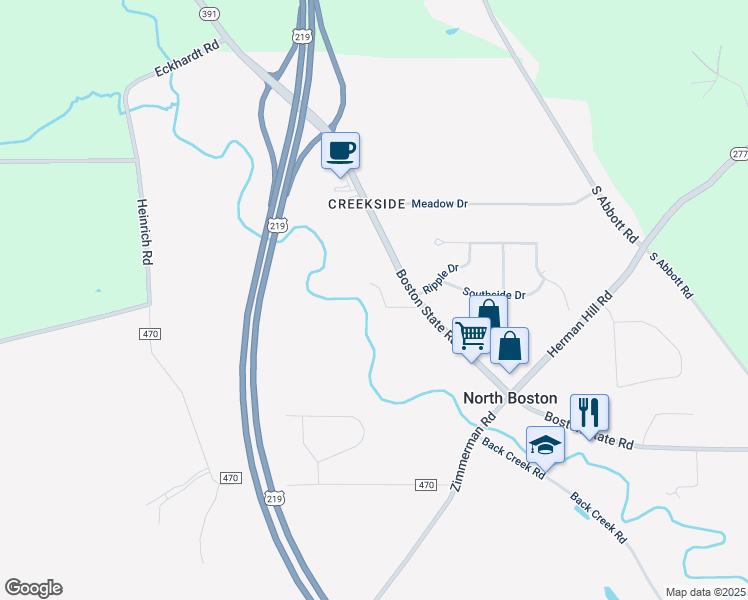 map of restaurants, bars, coffee shops, grocery stores, and more near 5463 Creekside Court in Hamburg