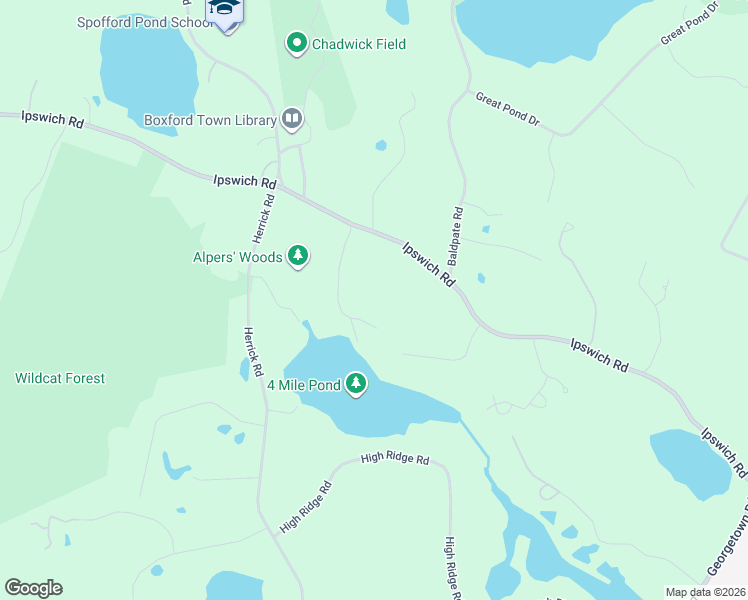 map of restaurants, bars, coffee shops, grocery stores, and more near 24 Appleton Lane in Boxford