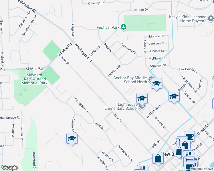 map of restaurants, bars, coffee shops, grocery stores, and more near 52375 Washington Street in New Baltimore