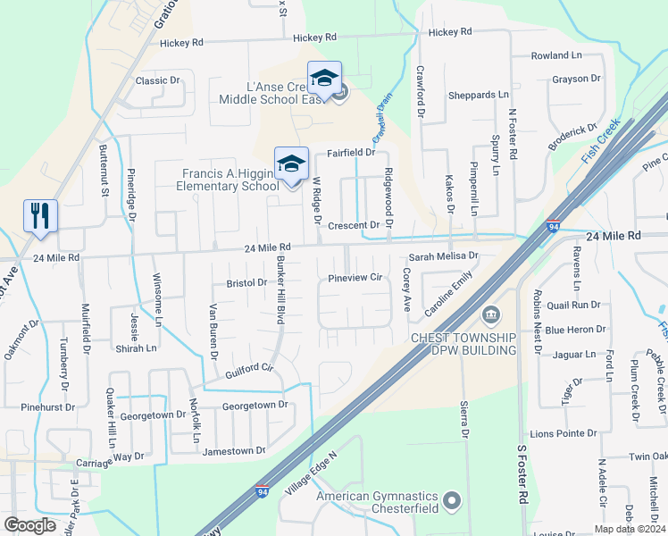 map of restaurants, bars, coffee shops, grocery stores, and more near Crestwood Court in New Baltimore