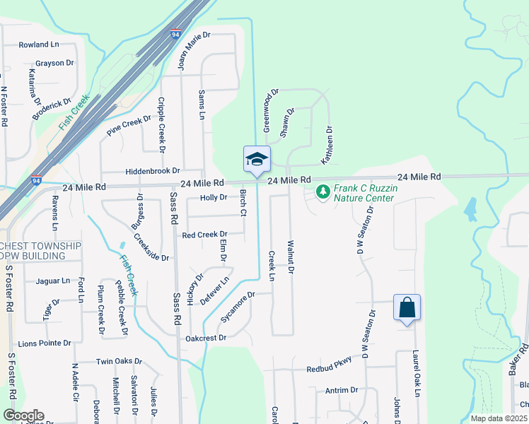 map of restaurants, bars, coffee shops, grocery stores, and more near 52397 Creek Lane in New Baltimore