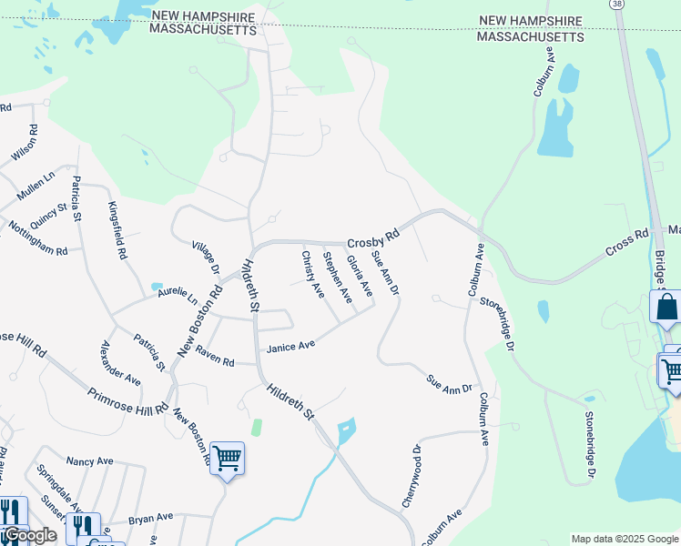 map of restaurants, bars, coffee shops, grocery stores, and more near 46 Stephen Avenue in Dracut