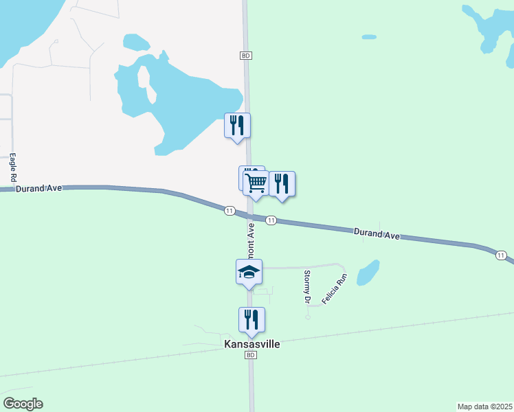map of restaurants, bars, coffee shops, grocery stores, and more near 3731 South Beaumont Avenue in Kansasville