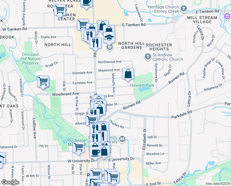 map of restaurants, bars, coffee shops, grocery stores, and more near 300 Terry Avenue in Rochester