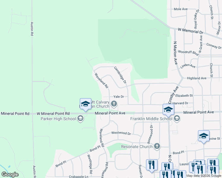 map of restaurants, bars, coffee shops, grocery stores, and more near 3004 Yale Drive in Janesville