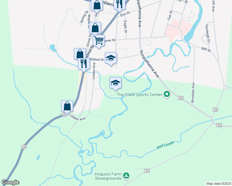 map of restaurants, bars, coffee shops, grocery stores, and more near 39 Linden Avenue in Cooperstown