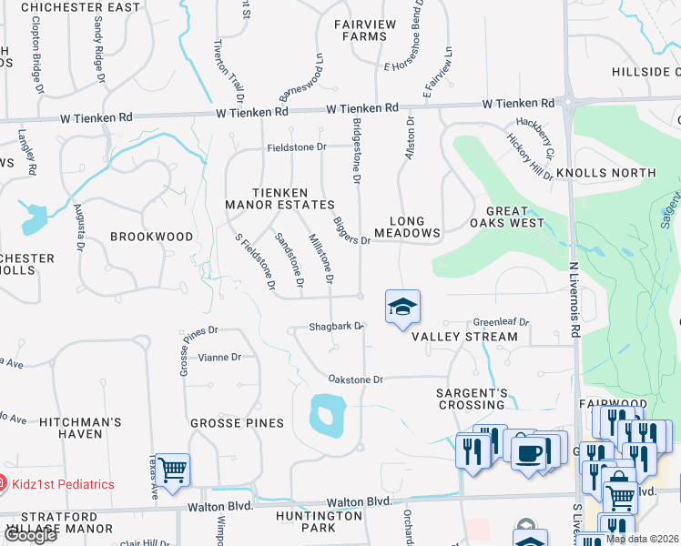 map of restaurants, bars, coffee shops, grocery stores, and more near 1469 Biggers Drive in Rochester Hills