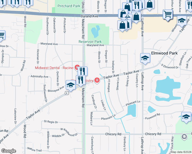 map of restaurants, bars, coffee shops, grocery stores, and more near 3448 Illinois Street in Mount Pleasant
