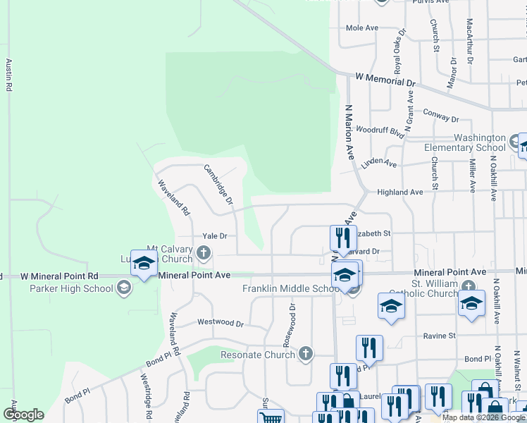 map of restaurants, bars, coffee shops, grocery stores, and more near 2844 Dartmouth Drive in Janesville
