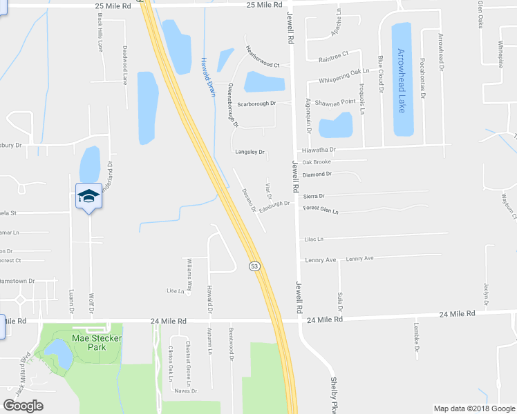 map of restaurants, bars, coffee shops, grocery stores, and more near 53714 Desano Drive in Shelby charter Township