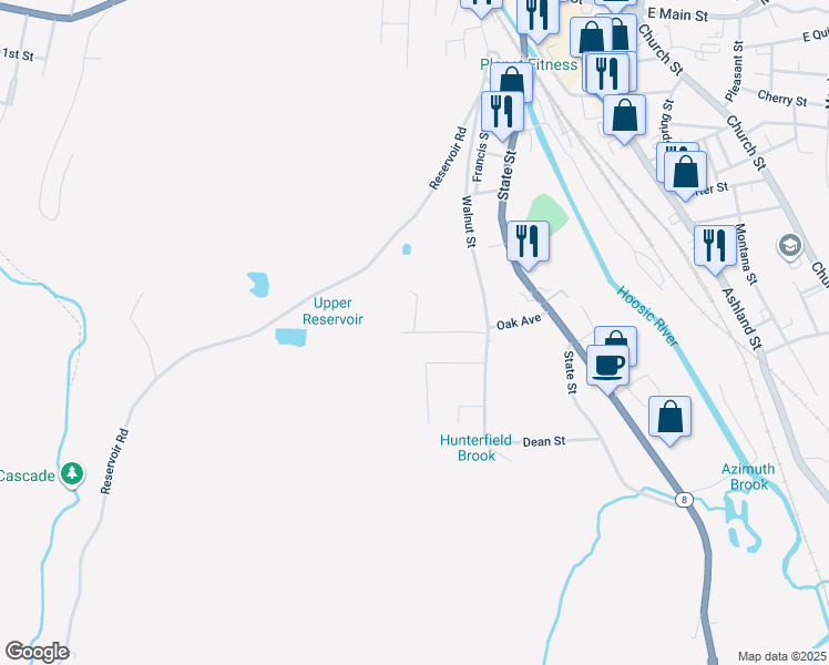 map of restaurants, bars, coffee shops, grocery stores, and more near 74 Lyman Street in North Adams