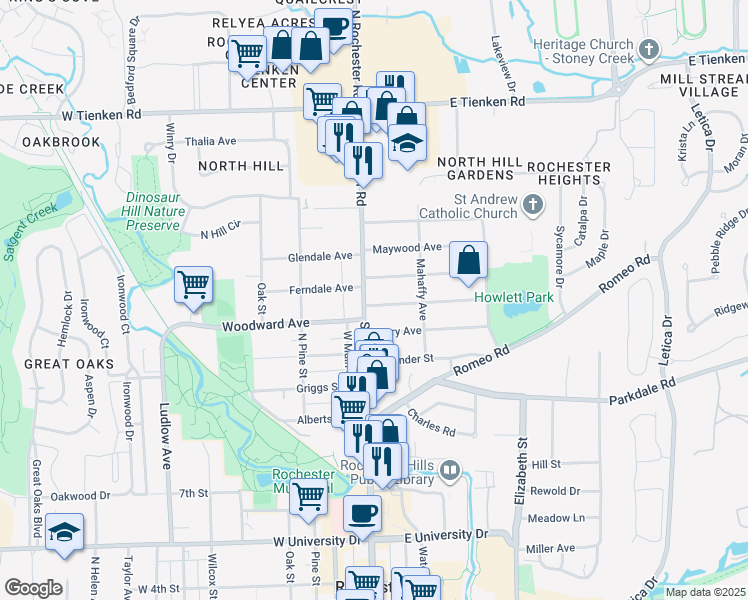 map of restaurants, bars, coffee shops, grocery stores, and more near 128 Linwood Avenue in Rochester