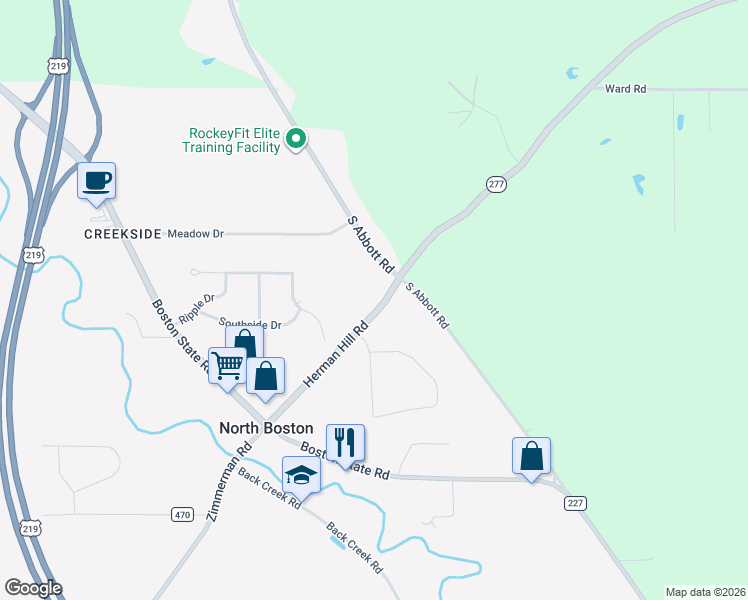 map of restaurants, bars, coffee shops, grocery stores, and more near 5785 Herman Hill Rd in Hamburg