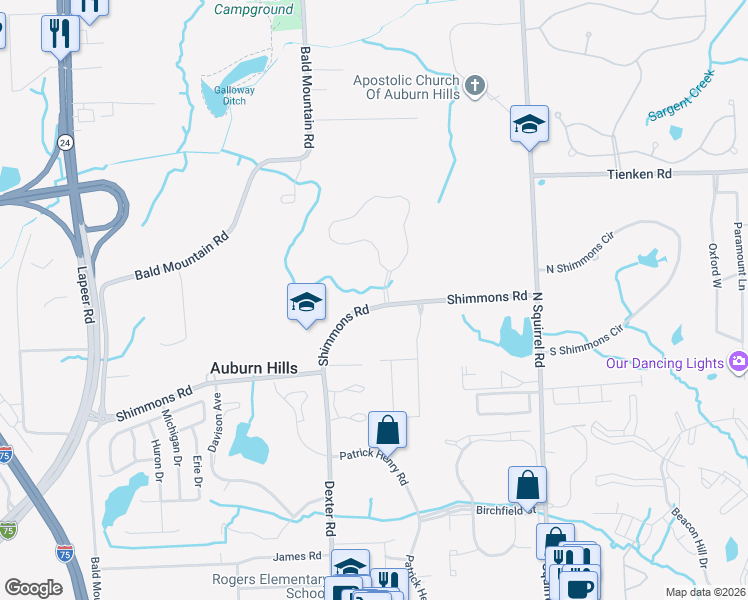 map of restaurants, bars, coffee shops, grocery stores, and more near 3304 Grove Lane in Auburn Hills