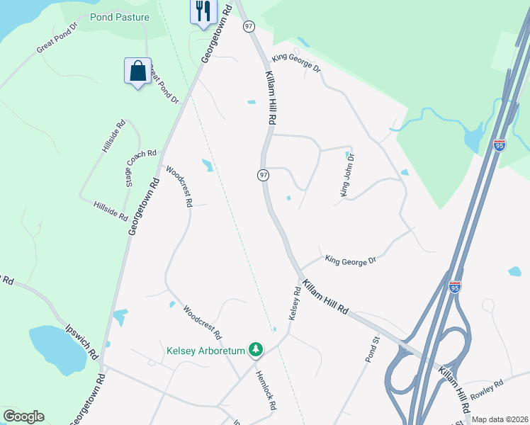 map of restaurants, bars, coffee shops, grocery stores, and more near 119 Killam Hill Road in Boxford