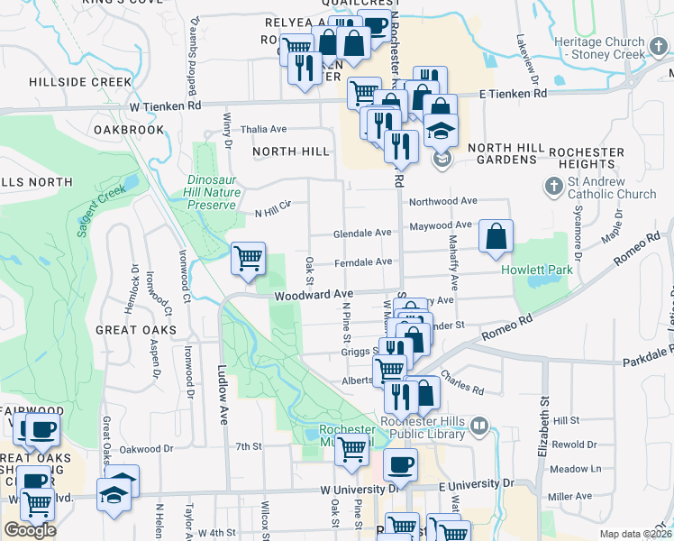 map of restaurants, bars, coffee shops, grocery stores, and more near 309 Ferndale Avenue in Rochester