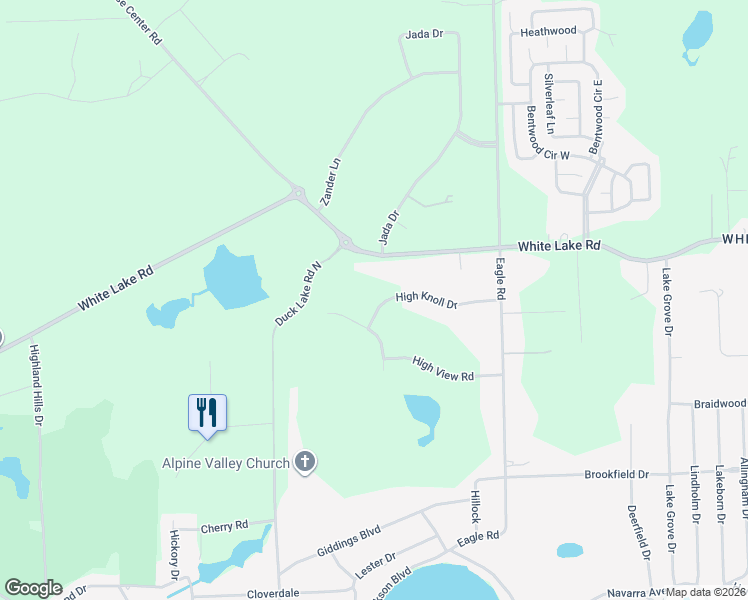 map of restaurants, bars, coffee shops, grocery stores, and more near 3327 High Knoll Drive in Highland Charter Township