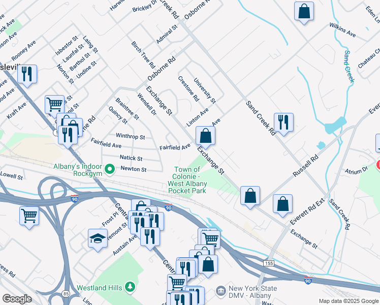 map of restaurants, bars, coffee shops, grocery stores, and more near 176 Exchange Street in Albany