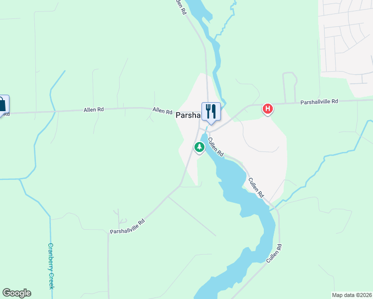 map of restaurants, bars, coffee shops, grocery stores, and more near 8445 Parshallville Road in Fenton