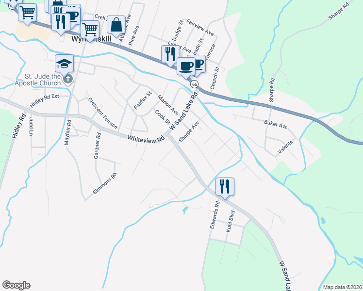 map of restaurants, bars, coffee shops, grocery stores, and more near 39 West Sand Lake Road in Wynantskill