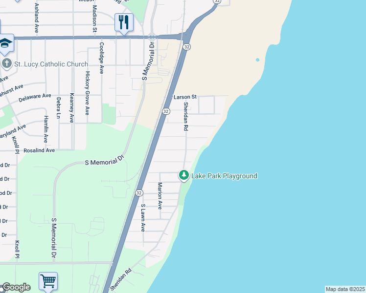 map of restaurants, bars, coffee shops, grocery stores, and more near 3520 Sheridan Road in Mount Pleasant