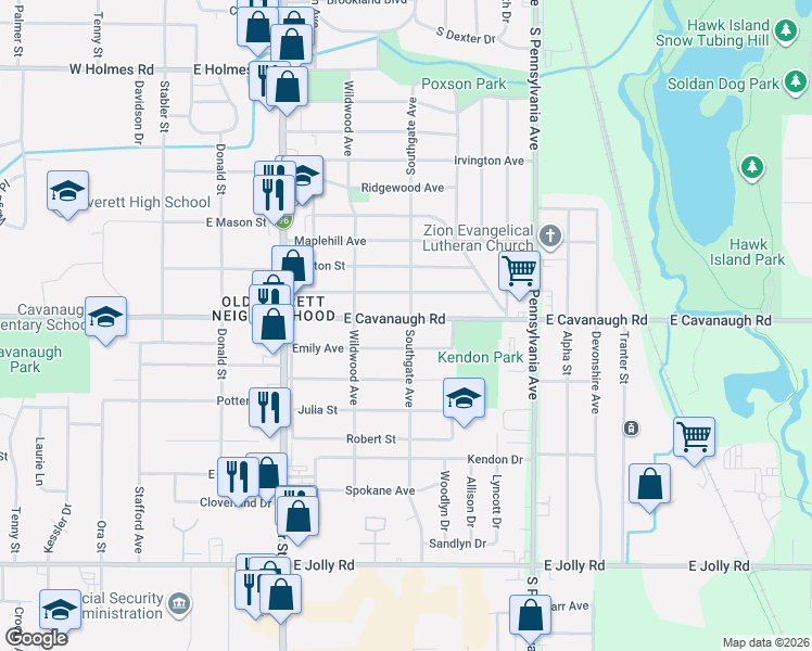 map of restaurants, bars, coffee shops, grocery stores, and more near 648 East Cavanaugh Road in Lansing