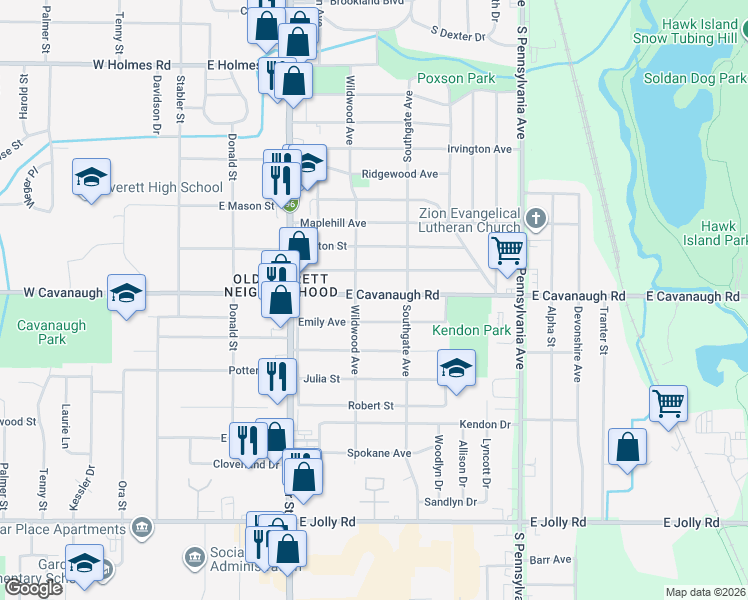 map of restaurants, bars, coffee shops, grocery stores, and more near 618 East Cavanaugh Road in Lansing