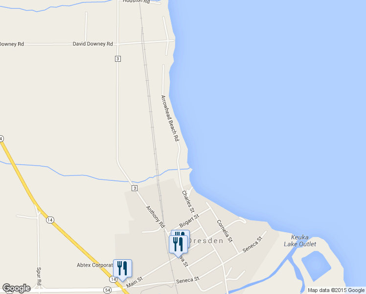 map of restaurants, bars, coffee shops, grocery stores, and more near 1285 Arrowhead Beach Rd in Dresden