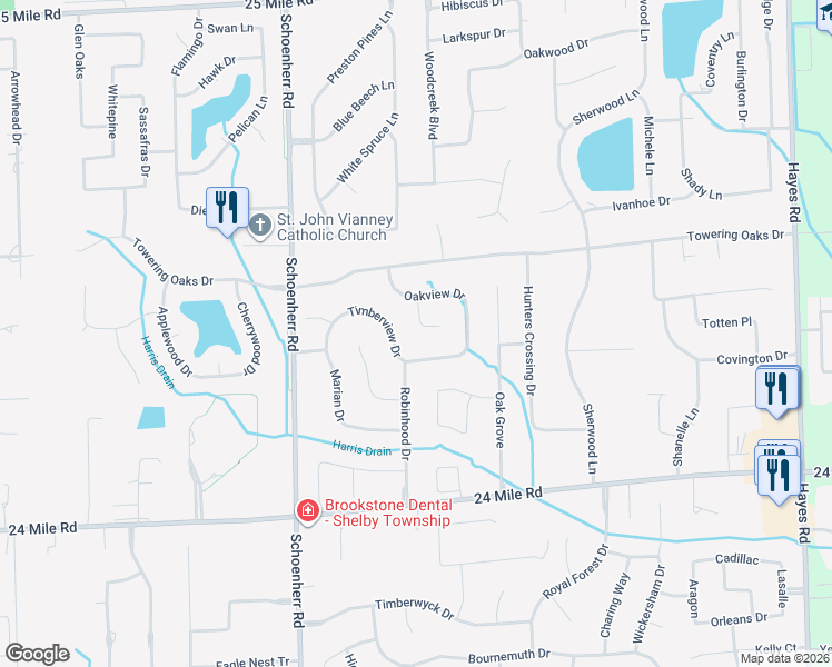 map of restaurants, bars, coffee shops, grocery stores, and more near 14012 Golden Arrow Court in Shelby Township