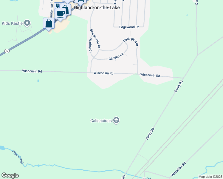map of restaurants, bars, coffee shops, grocery stores, and more near 1415 Wisconsin Road in Derby
