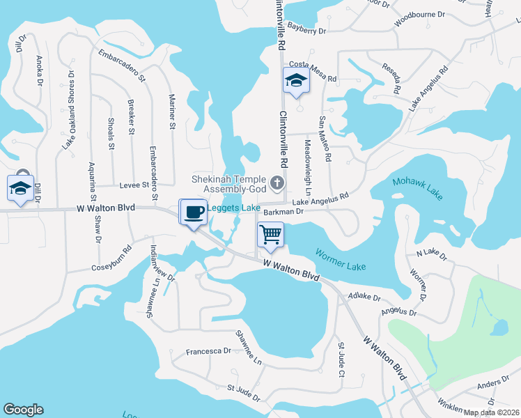 map of restaurants, bars, coffee shops, grocery stores, and more near 3473 Clintonville Road in Waterford Township