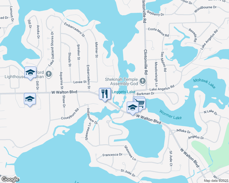 map of restaurants, bars, coffee shops, grocery stores, and more near 3227 Donzi Cove Drive in Waterford Township